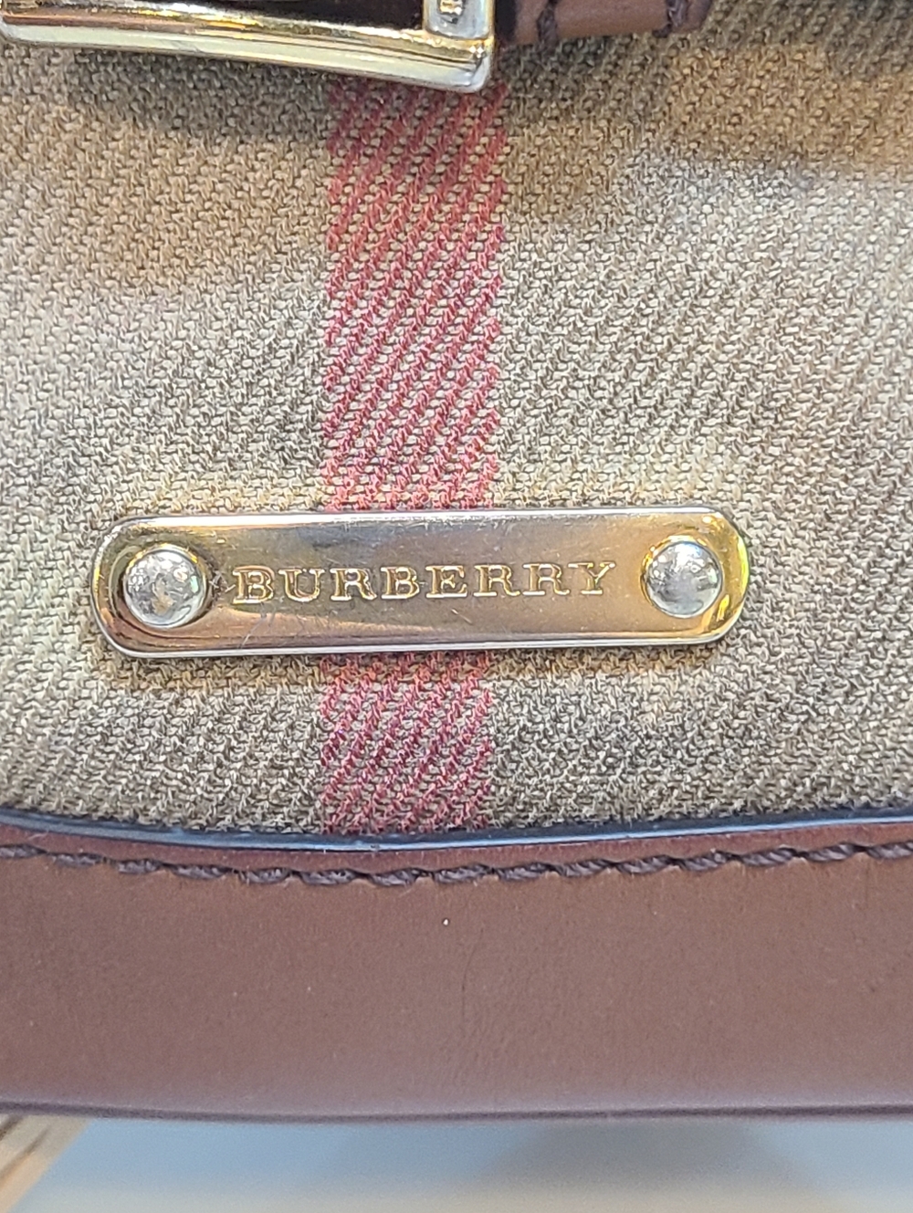 Burberry House Check Bridle Peyton Crossbody Vintage GUC Brown Leather Buckles - Picture 2 of 15